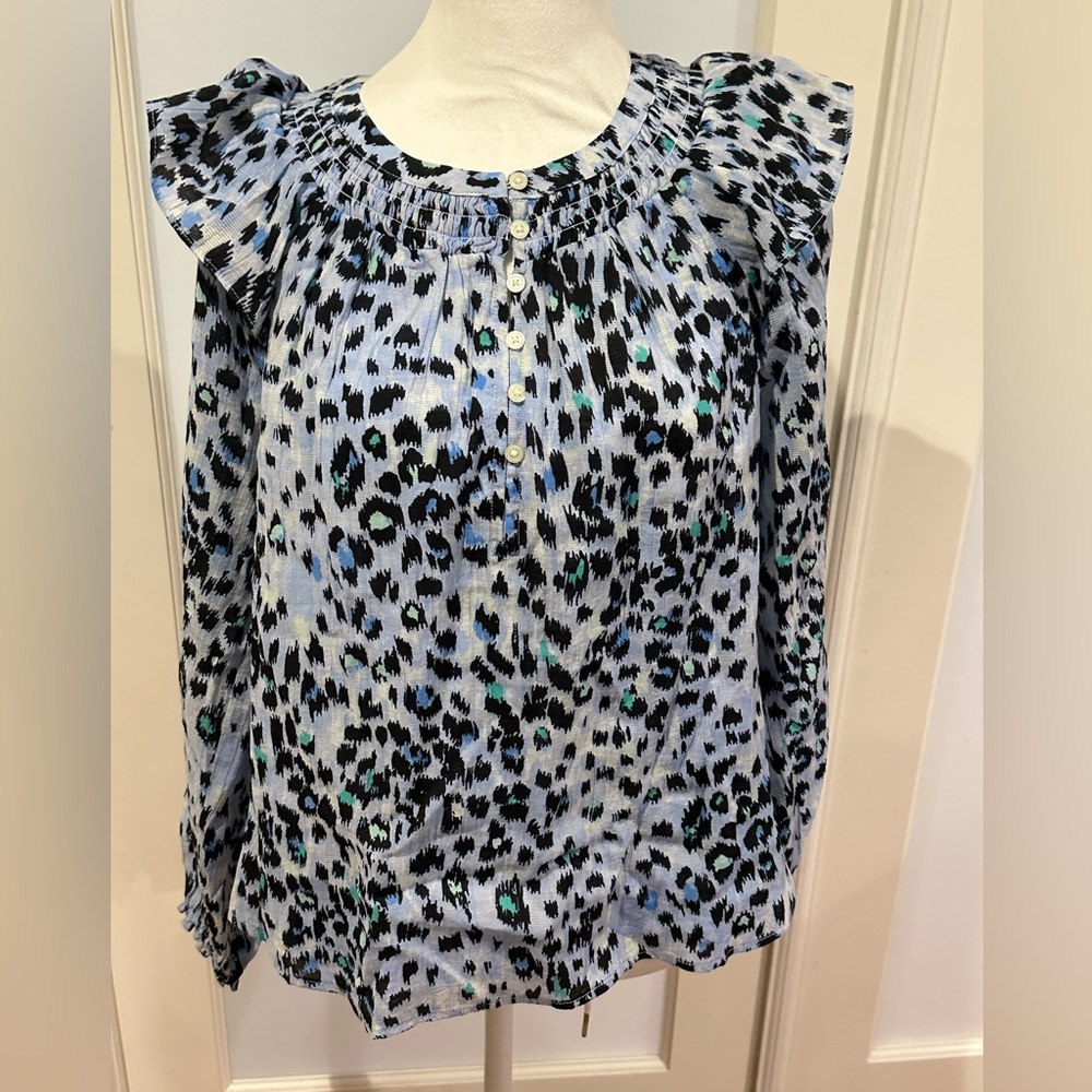 Loft Multicolor Leopard Print Ruffled Smocked Lin… - image 1